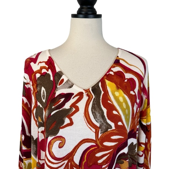 Chico’s V-Neck Sweater Touch of Cashmere Red Cream Multicolor, Size 3 (US 16/XL) - Picture 3 of 14